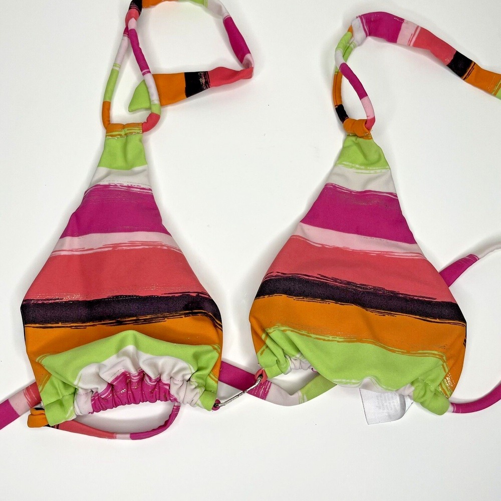 Gossip Bikini Top Womens Size L Pink Multicolored Striped Light Padding